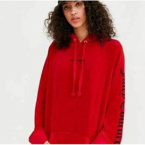 Juicy Couture Velour Red Logo Cotton Blend Long Hoodie Sz.S